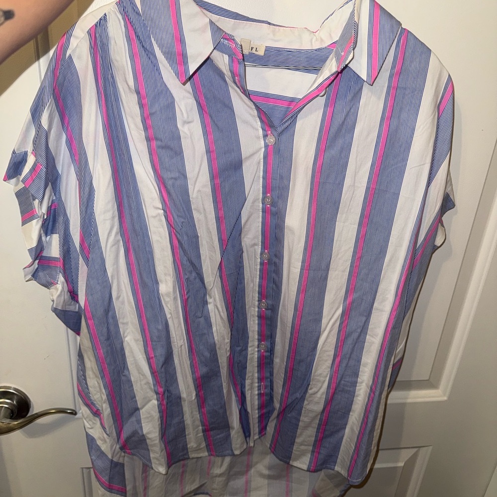 Striped Button-Up Women’s Shirt in Blue, White & Pink
